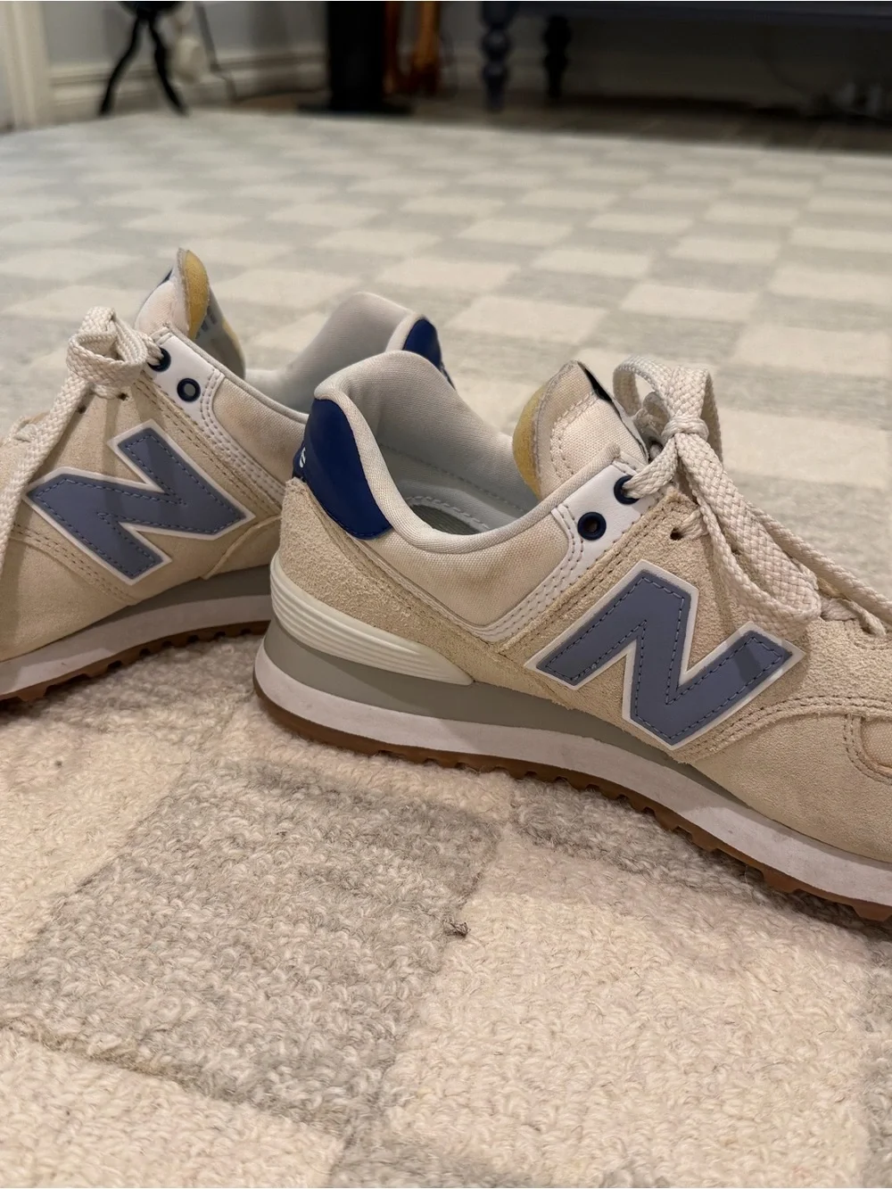 New Balance women’s Beige and Blue Retro Runner Sneakers